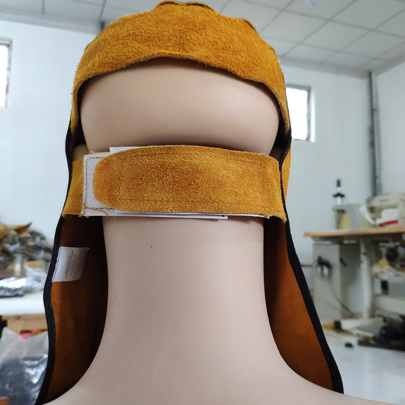 Head-mounted labor protection welding cap fireproof cowhide welding mask double-flip welding welder splash cap face neck
