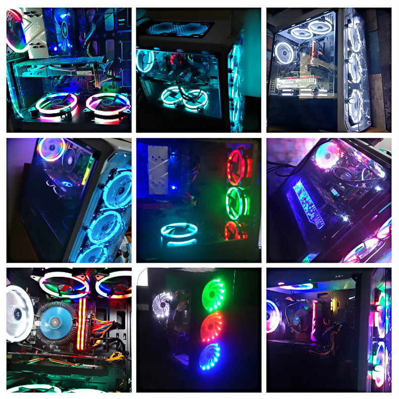 12025 aurora computer case fan 12cm luminous LED lights silent cool RGB cooling fan wholesale