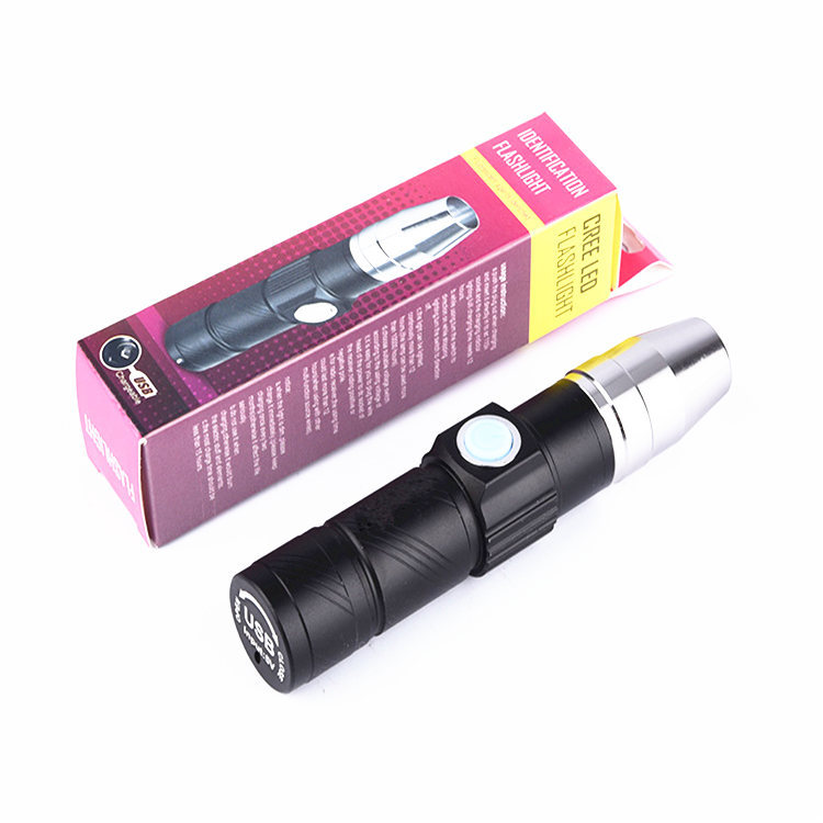 365nm purple flashlight USB fluorescent agent detection lamp banknote jade mask cosmetic test pen
