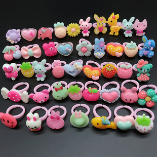 Korean version of Cartoon plastic children's ring wholesale resin accessories small ring handmade little girl jewelry baby prizes