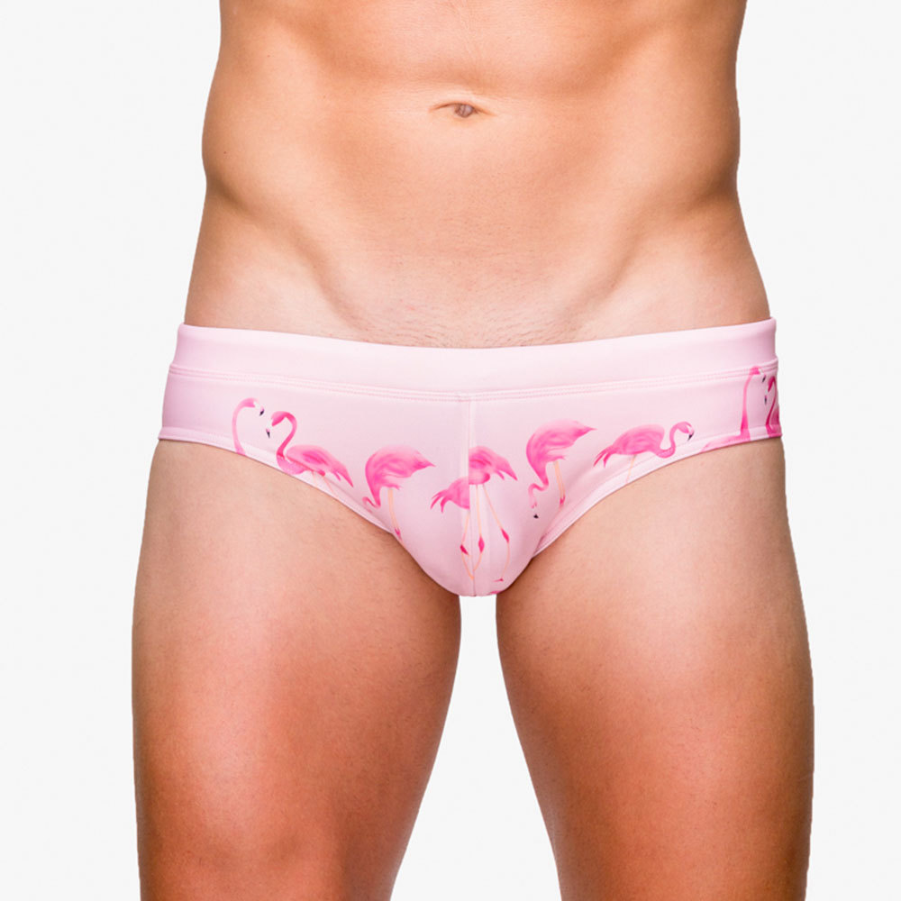 UXH men's ins Flamingo printed triangle swimming trunks European and American fashion popular briefs beach bikini swimming trunks