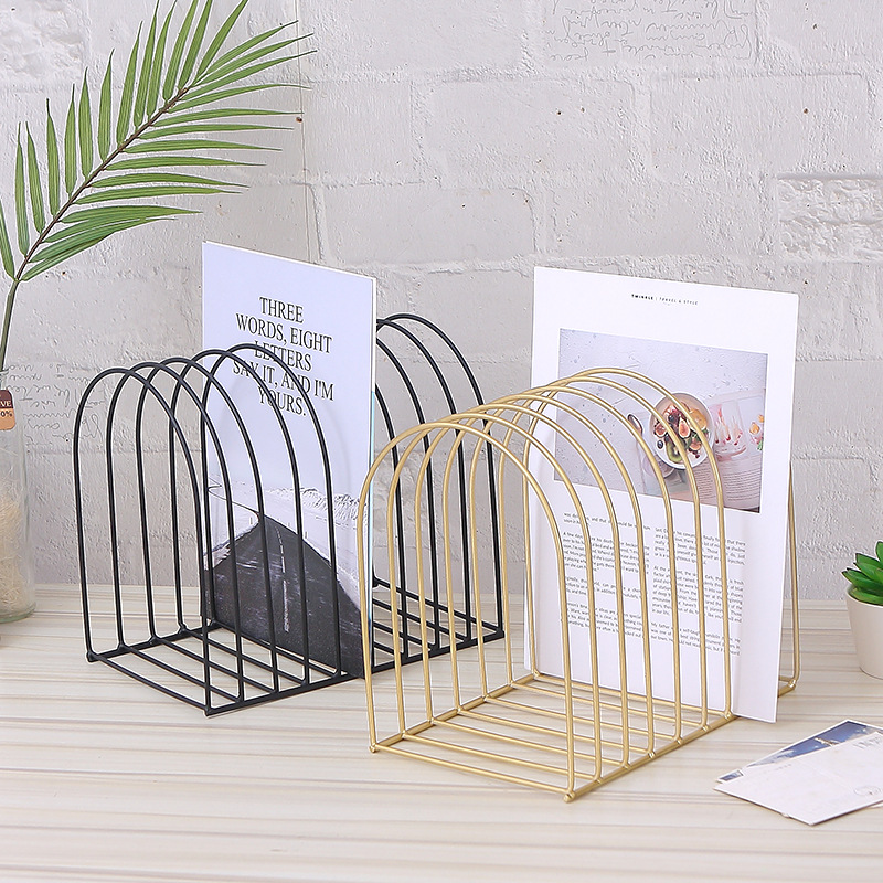 Nordic Office Desktop Iron Metal Creative Dormitory Bedside Bookshelf Desktop Rack Small Magazine Rack Storage