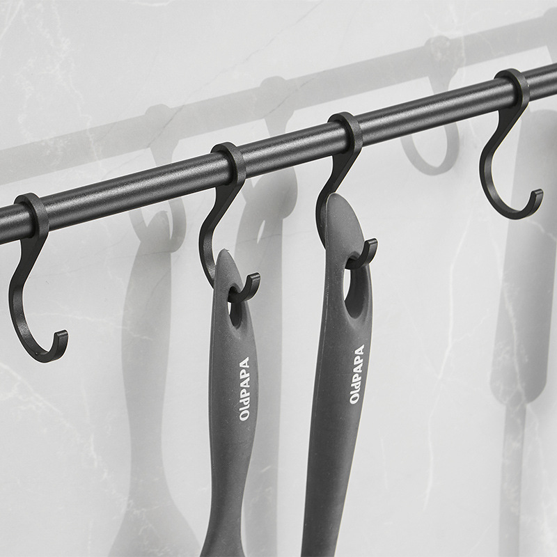 Punch-free Kitchen Hanging Pole Space Aluminum Storage Rack Moveable Hook Wall-mounted Wall Adhesive Door Rear Storage Pendant