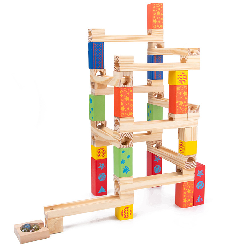 Wooden children's puzzle parent-child ball track slide building blocks stacked high marbles wooden toys wholesale
