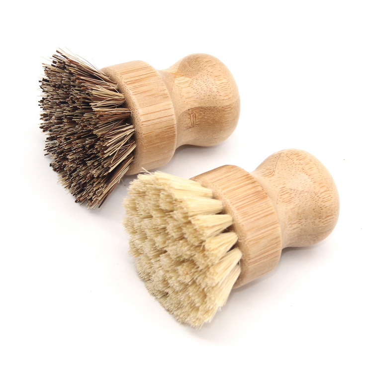 Cross-border spot kitchen cleaning brush sisal Palm washing pot brush bamboo short handle round dish brush dishwashing brush pot brush