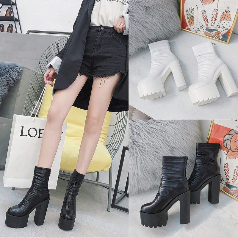2020 Autumn and Winter new women's boots thick heel Waterproof high heel short boots V1888-29