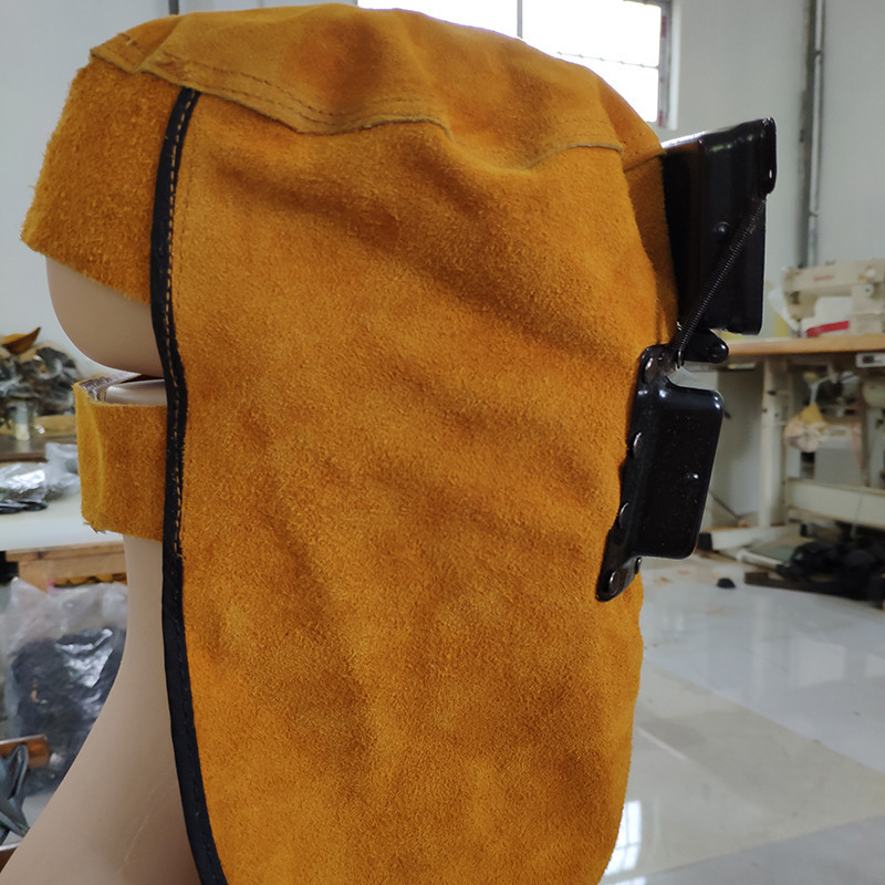Head-mounted labor protection welding cap fireproof cowhide welding mask double-flip welding welder splash cap face neck