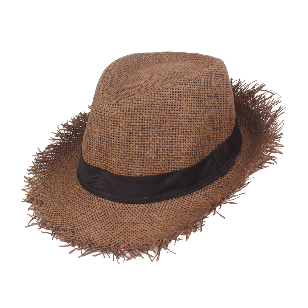 Sunshade Hat Men's Summer Anti-Jazz Hat Solid Color Breathable Lafite Straw Hat Outdoor Travel Sun Hat