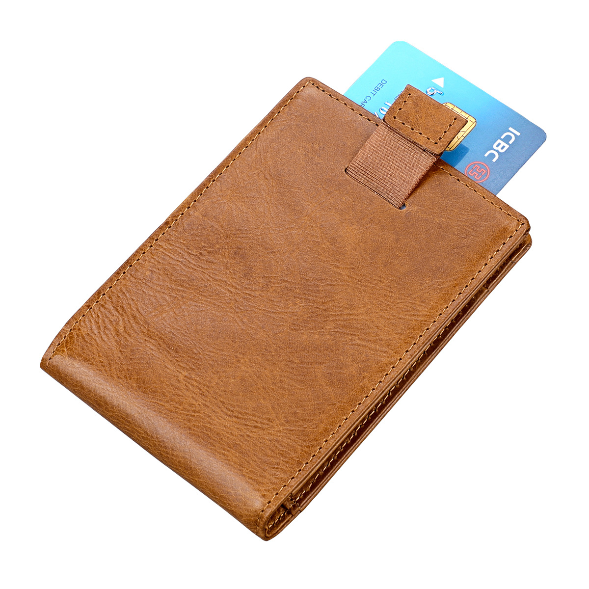 Factory spot RFID Crazy Horse leather gold clip European and American short wallet ultra-thin dollar leather mini small card bag
