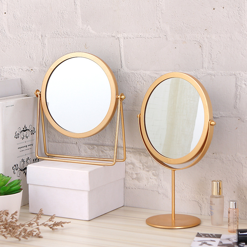 Wholesale ins desktop wrought iron metal vanity mirror stand tall round small mirror erect desktop cosmetic mirror