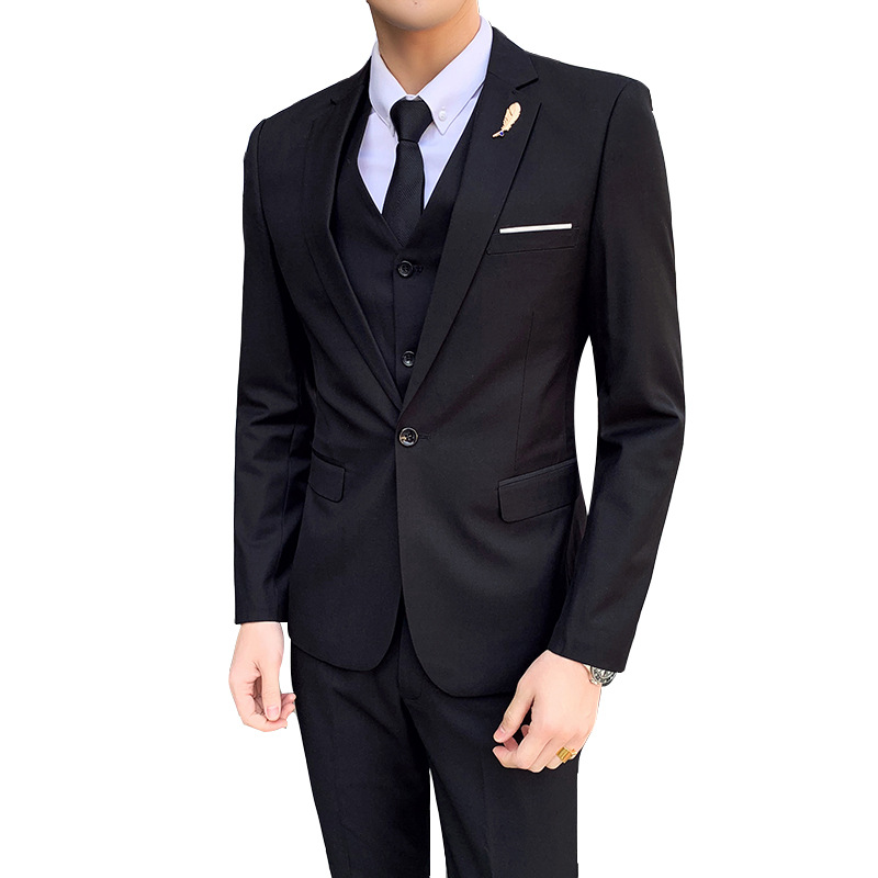 Suit Set Men's Three-Piece Set Korean Slim-Fit Small Suit Professional Formal Dress Best Man Clothing Groom Wedding Dress