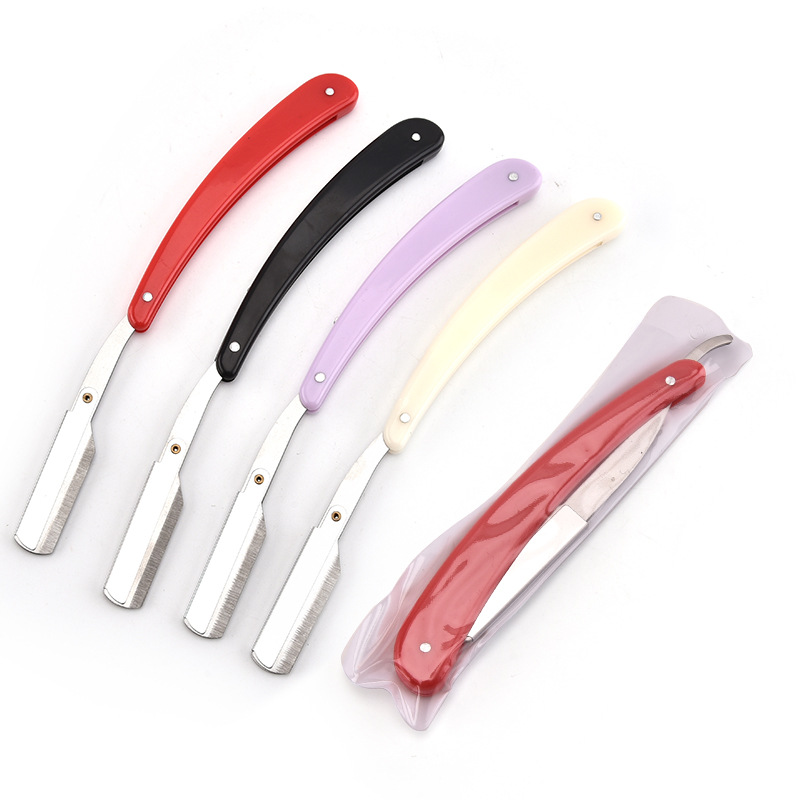 Stainless steel old-fashioned Shaver manual razor hair scraper plastic folding manual barber knife hair scraper