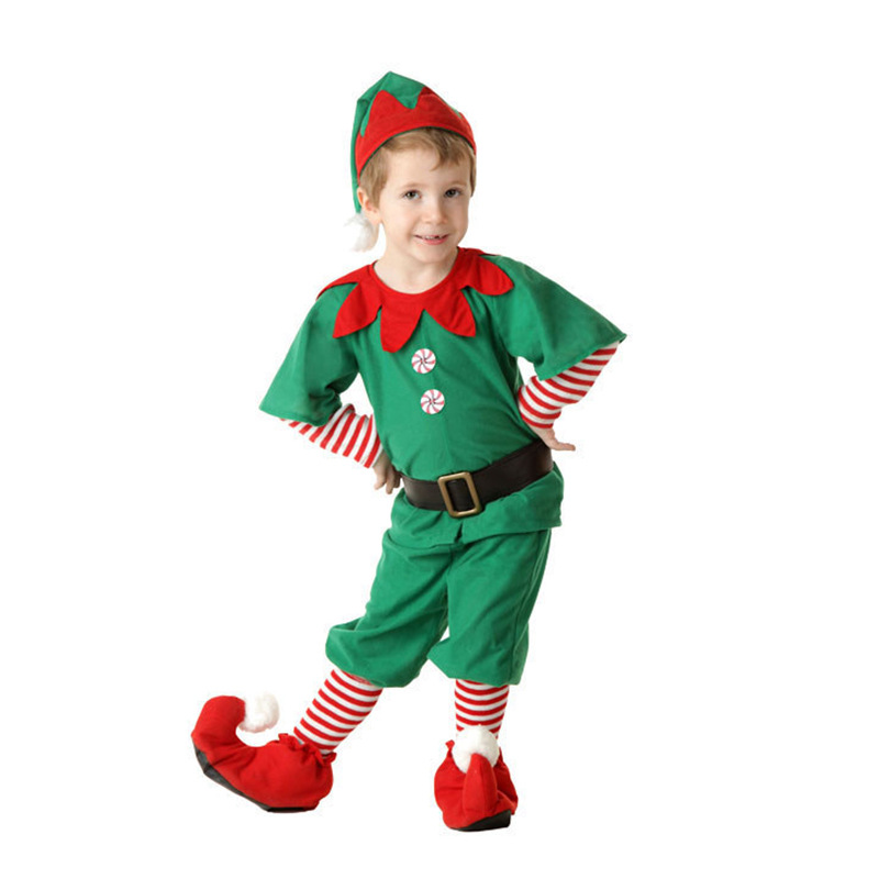 New Children's Halloween Costume Christmas Elf Performance Costume cosplay Adult Men's and Women's Christmas Costume Performance Costume