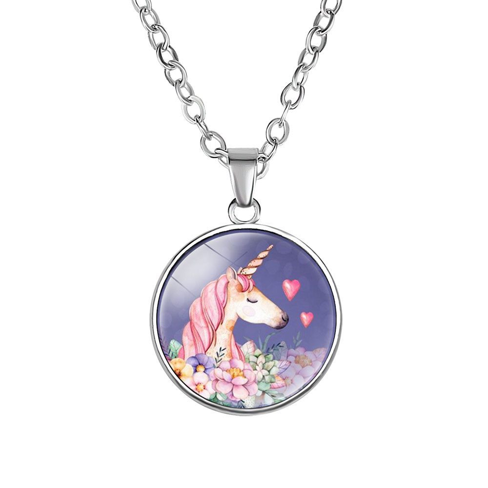 跨境新品配飾 兒童卡通獨角獸寶石吊墜項鍊 unicorn項飾 生日禮物