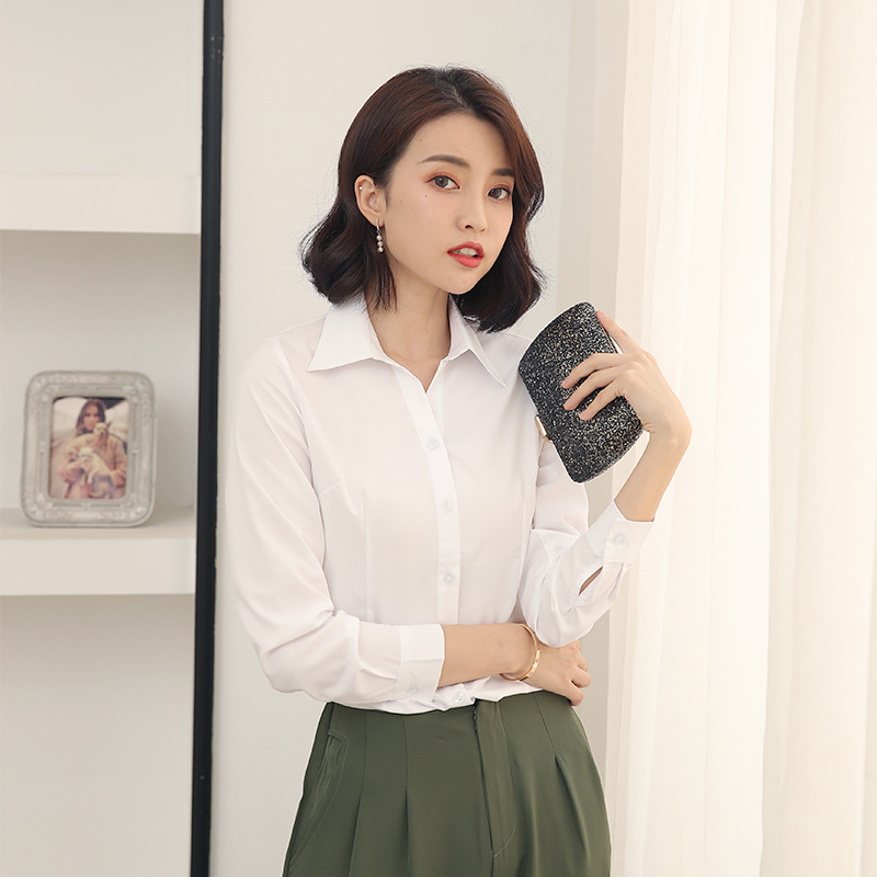 White and blue shirt women's long sleeve business dress work clothes slim elastic non-iron top spot wholesale