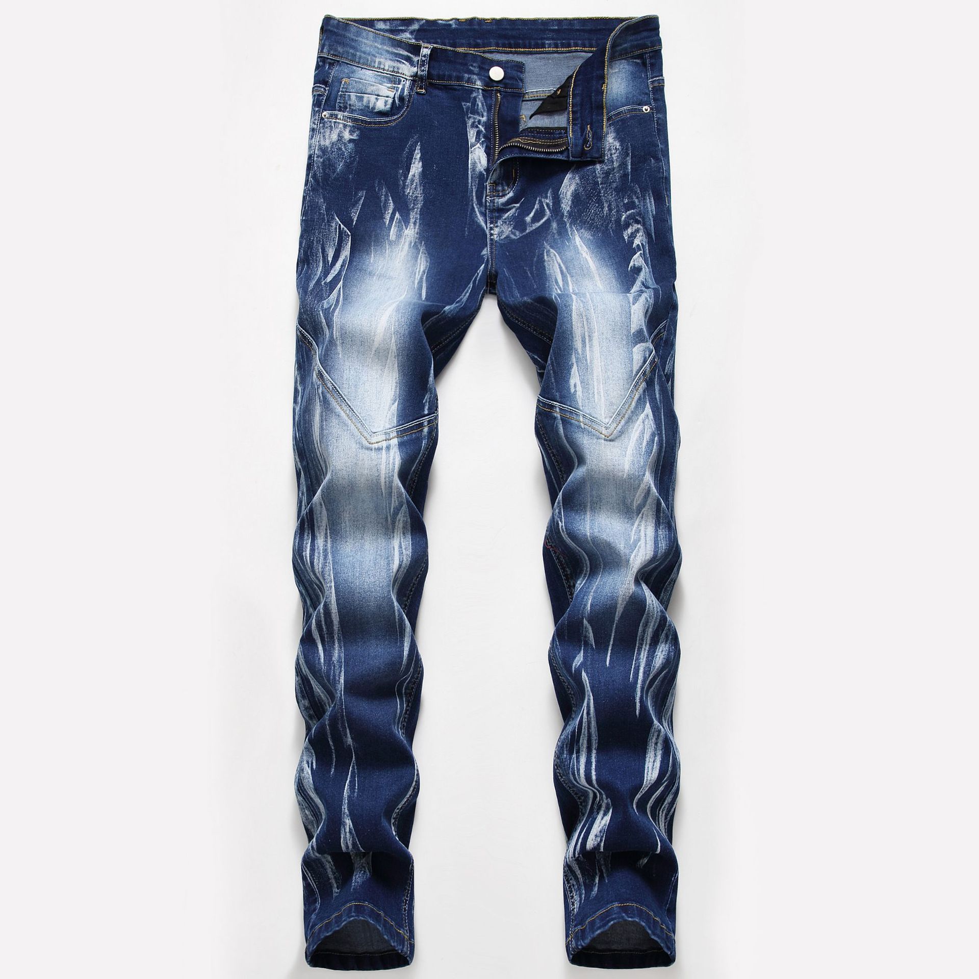 Cross-border supply 2019 stretch tricolor jeans men's European and American foreign trade Amazon straight tube washed white men's pants