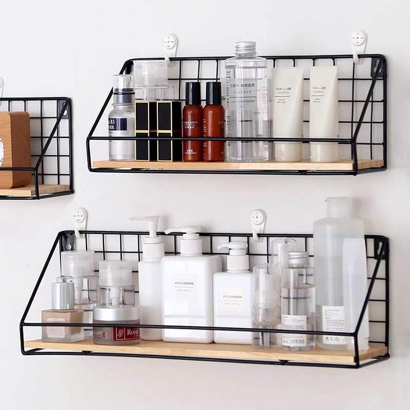 Creative Wall Shelf Bedroom Japanese Wall Wrought Iron Wall Hanging Basket Storage Rack Storage Basket Hanging Rack