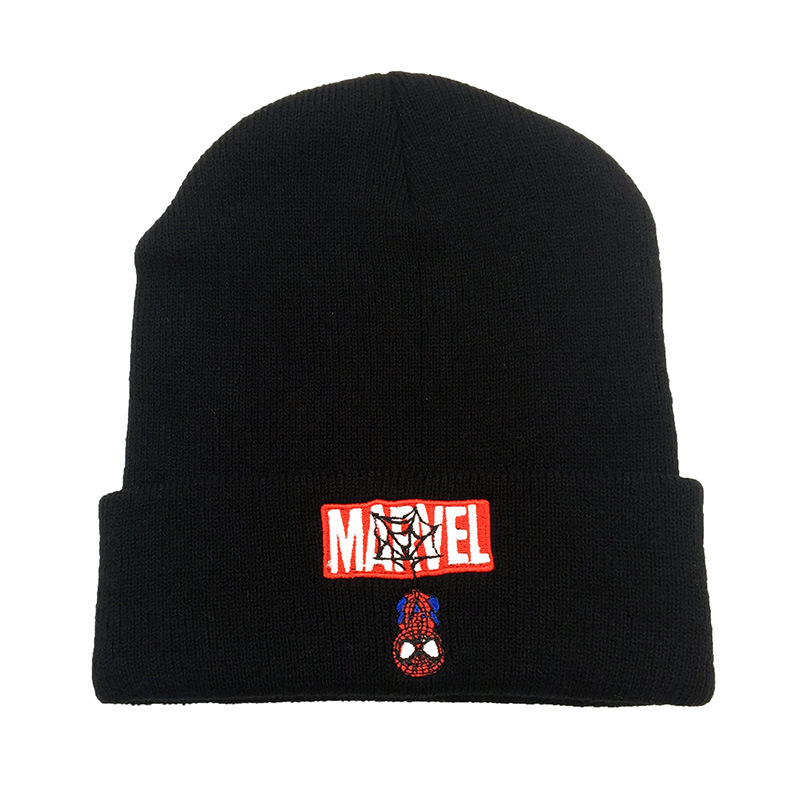 歐美新款MARVEL漫威蜘蛛俠刺繡針織帽冬季保暖護耳豆豆帽子套頭帽