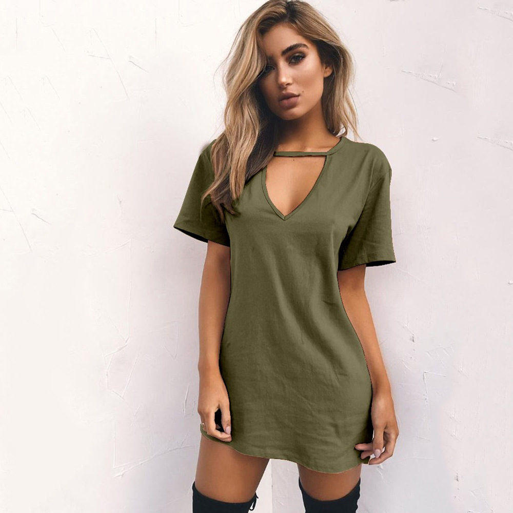 European and American ebay best selling wish cross-border new explosions summer wholesale foreign trade Women's V-neck hanging neck hollow dress