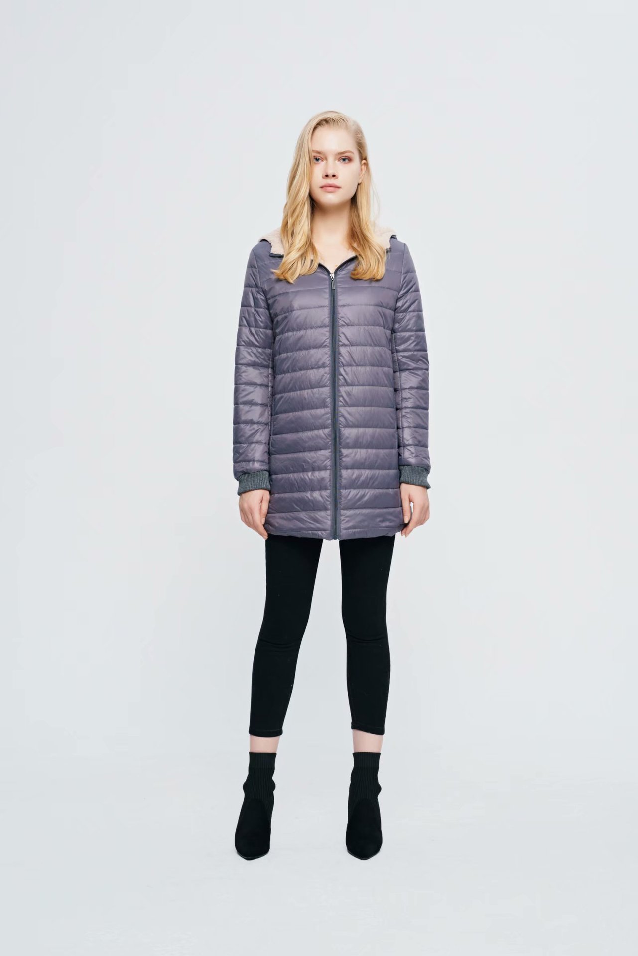 24 autumn and winter new long Korean style hooded slim fit plus velvet cotton long hooded plaid cotton women's cotton-padded jacket_voghion.com