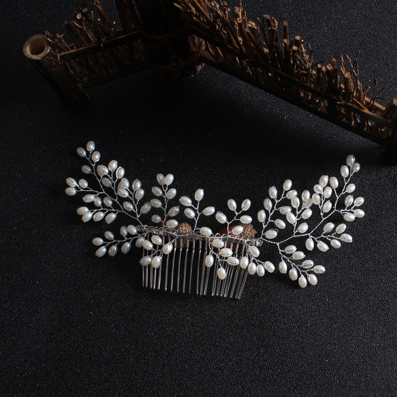AliExpress European and American bridal hair accessories handmade comb Imitation Pearl Rhinestone hair comb wedding dress accessories wholesale