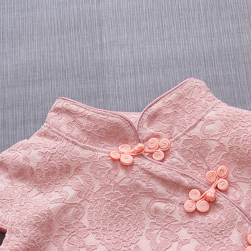 Summer girls' three-color optional Chinese style girls' suit Tang suit cheongsam two-piece double-layer composite children's suit