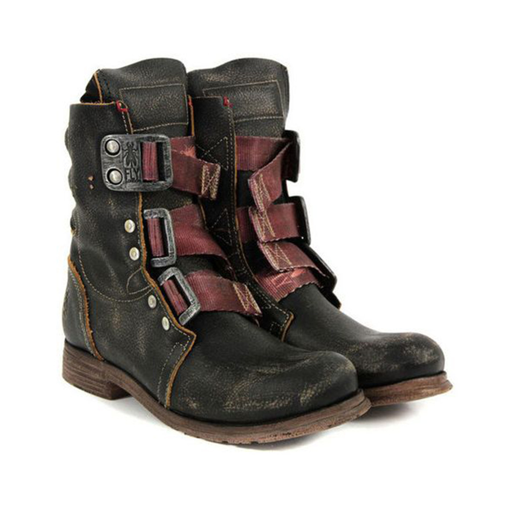 New Foreign Trade Fashion Round Head Stitching Belt Buckle Set Feet Comfortable Thick Heel Casual Rivet Men's Ankle Boots