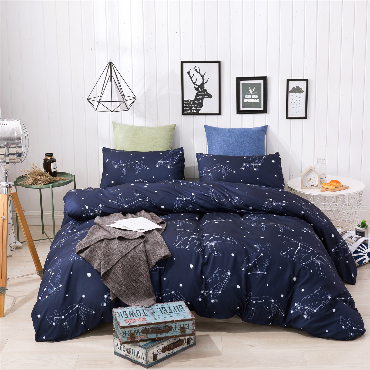 Vio cross-border home textile Amazon quilt cover pillowcase three-piece set star constellation printing kit combination wholesale