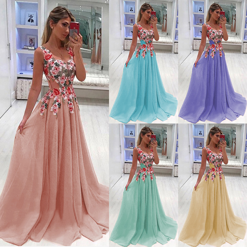2019 AliExpress wish Explosions Sleeveless Long Dress Cross-border Supply Long Dress MI0746