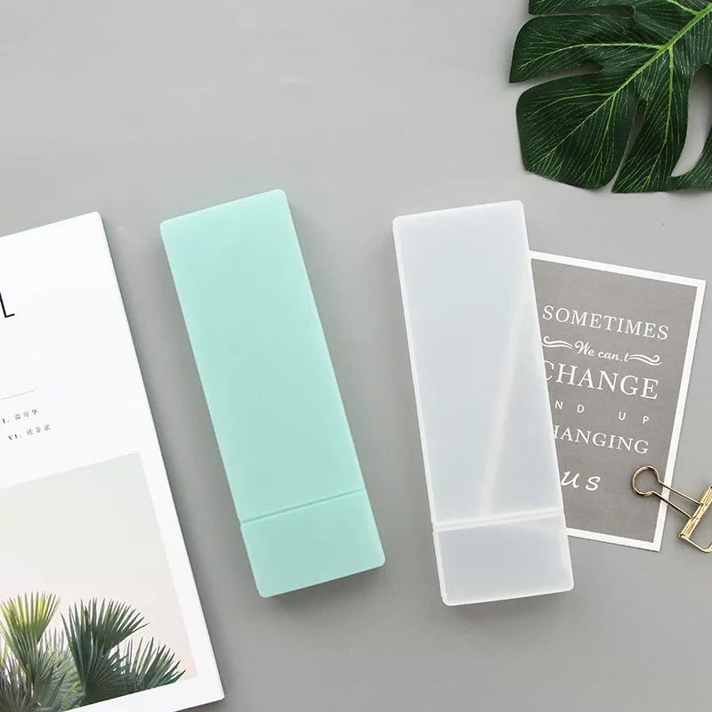 Source Factory Simple Transparent Frosted Stationery Box Student Plastic Solid Color Pencil Box Storage Box Printable