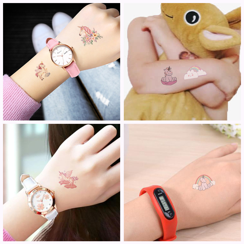 Unicorn Tattoo Sticker Original Children's Cute Cartoon Doll Birthday Rainbow Little Pegasus Waterproof Temporary Sticker