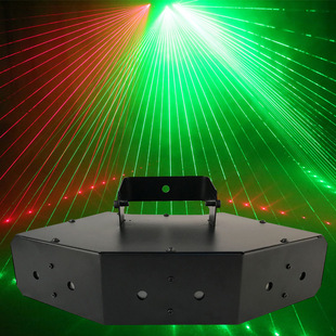 New product Stage Light led six peak eyes scanning line beam laser light Fan Voice Control full color KTV flash