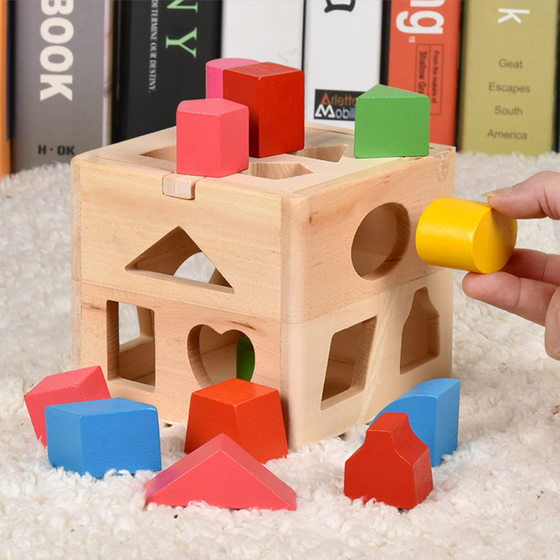 Montessori early education ten three-hole intelligence box educational toys wooden children's shape matching color cognitive building blocks