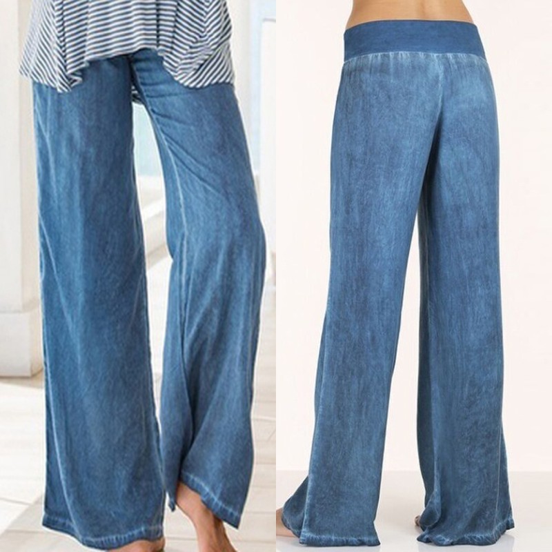 AliExpress ebay European and American foreign trade large size women's casual pants thin jeans wide leg pants pants a large number of spot