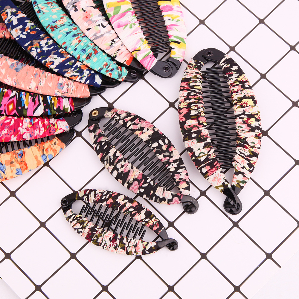 Korean Style Headwear Fabric Floral Pony Tail Hair Banana Clip Hairpin Vertical Clip Fish Tail Lentil Clip New Large Fish Clip