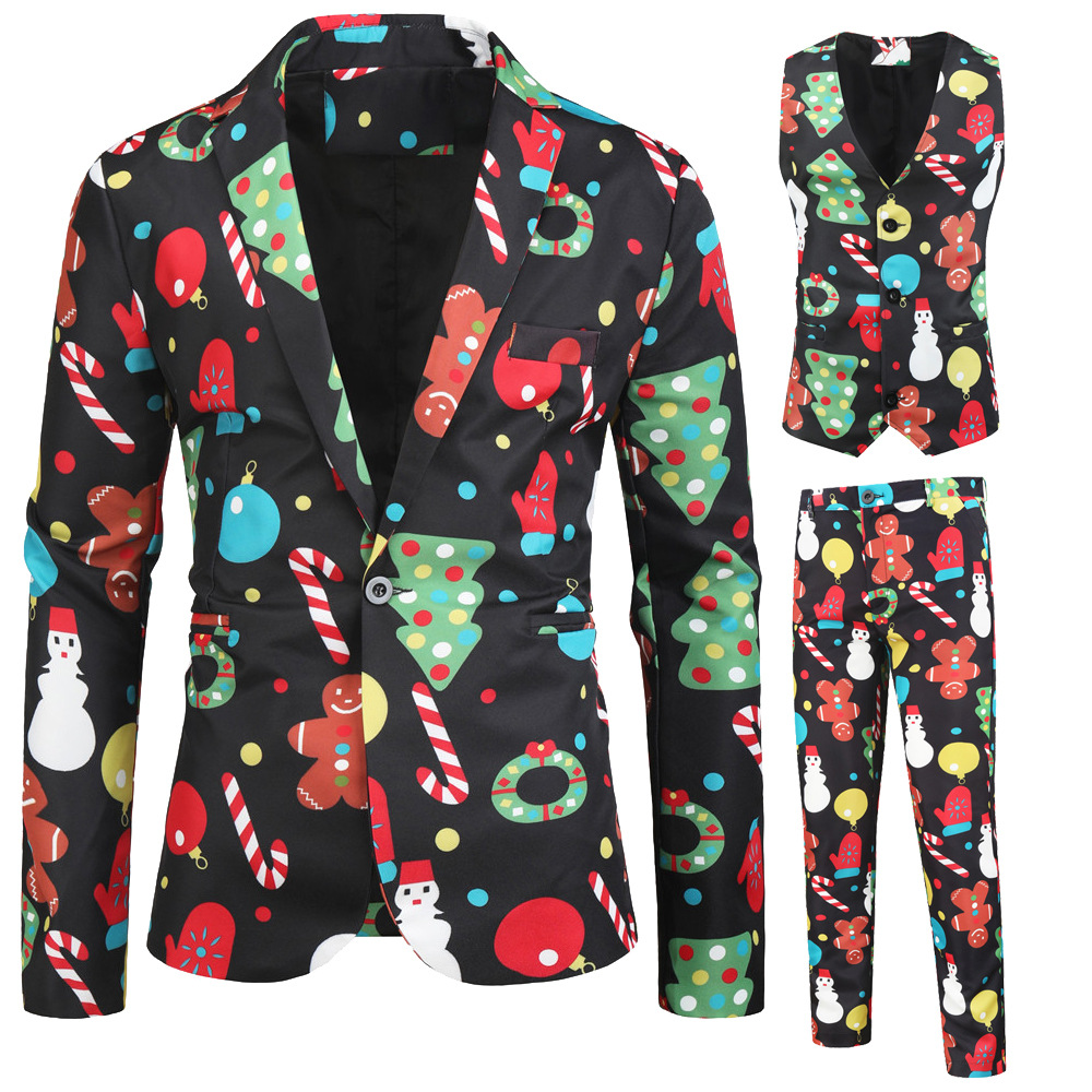 Foreign trade autumn and winter new men's large size suit three-piece Christmas 3D printed large size suit foreign trade suit