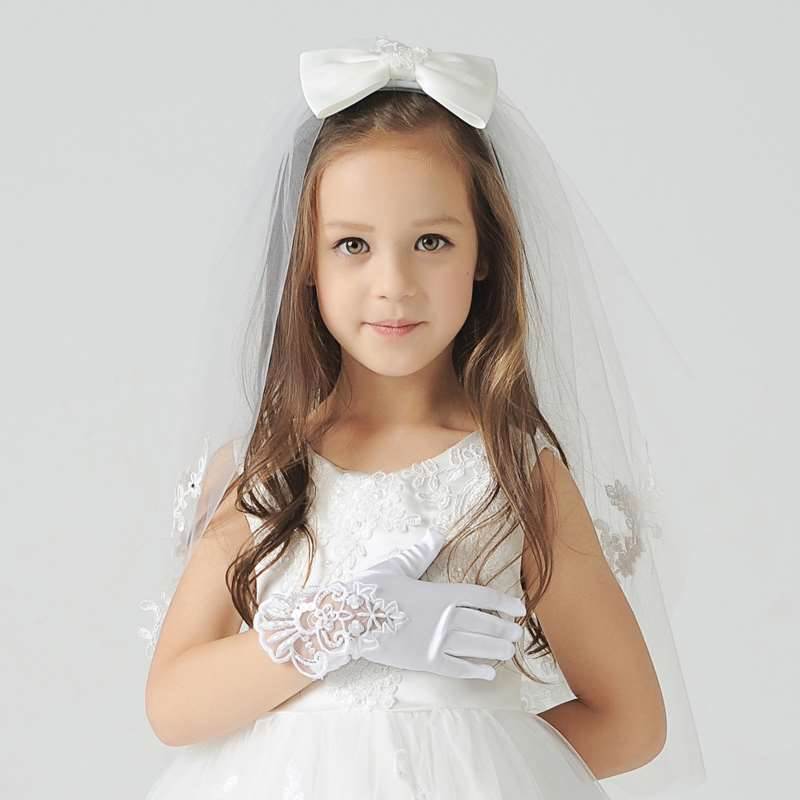 Children's White Lace Gloves Flower Children's Wedding Dress Performance Embroidered Halloween Christmas Girls Short Gloves