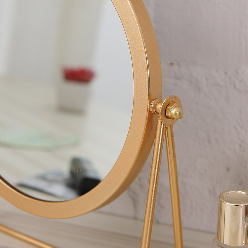 Wholesale ins desktop wrought iron metal vanity mirror stand tall round small mirror erect desktop cosmetic mirror