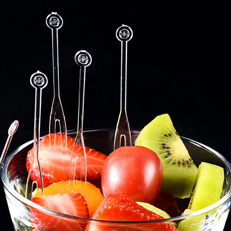 Factory Direct batch disposable plastic OK fruit fork two-tooth fork KTV fruit Fork Transparent color 5000 pack