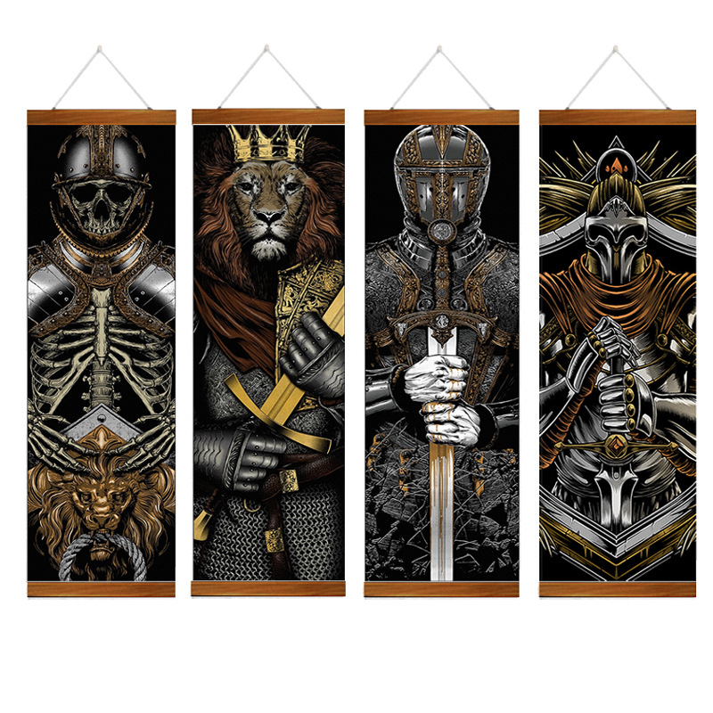 Ukiyo-e Iron Armor Mechanical Decorative Painting Japanese Restaurant Bar Wine House Tattoo Shop Mural Painting Solid Wood