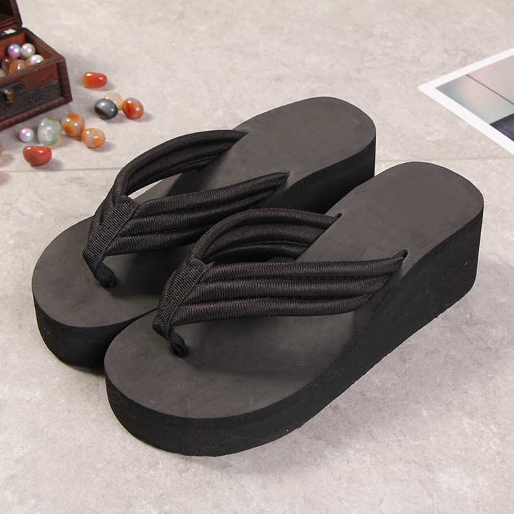 Women's summer hot-selling platform cake with solid color thick-soled flip-flops black casual trendy simple flip-flops