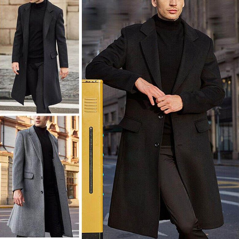 2023 Foreign Trade European and American Men's Woolen Coat Cross-border New British Large Size Long Amazon Double-sided Woolen Coat