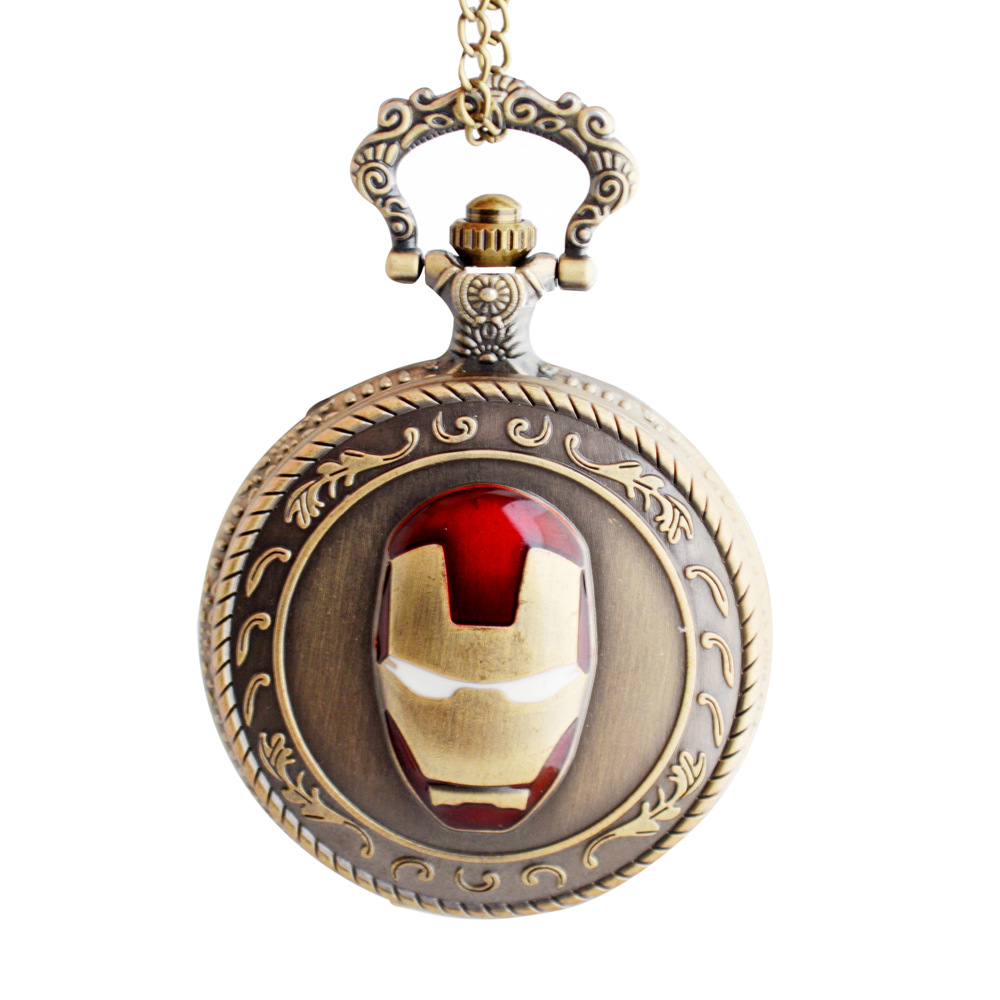 Summer Anime Cartoon Pocket Watch Avengers Quartz Watch Children's Necklace Pocket Watch Retro Flip Pocket Watch Wholesale