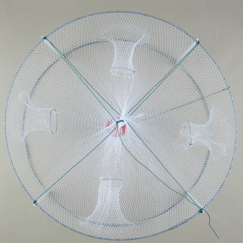 Wholesale New prawn net round fish net fishing net lobster river shrimp net fishing supplies rubber wire 4-hole shrimp cage