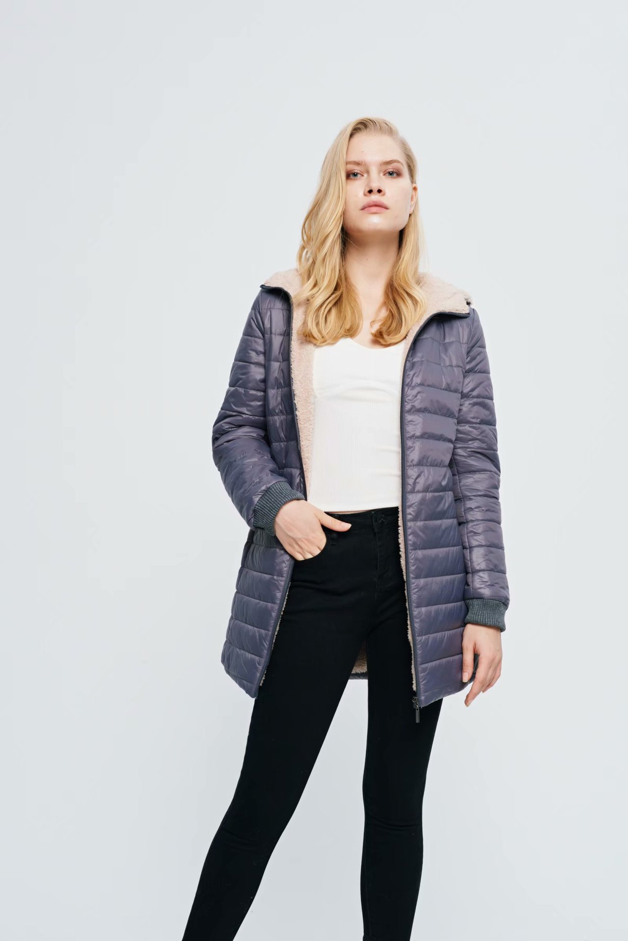 24 autumn and winter new long Korean style hooded slim fit plus velvet cotton long hooded plaid cotton women's cotton-padded jacket_voghion.com