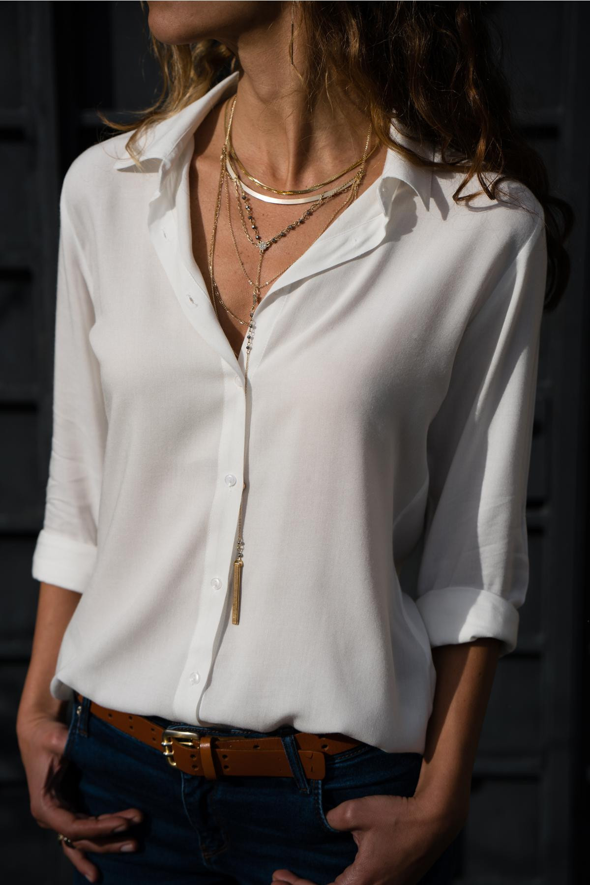 European and American women's clothing AliExpress eBay Amazon popular long-sleeved women's lapel button shirt top 88025
