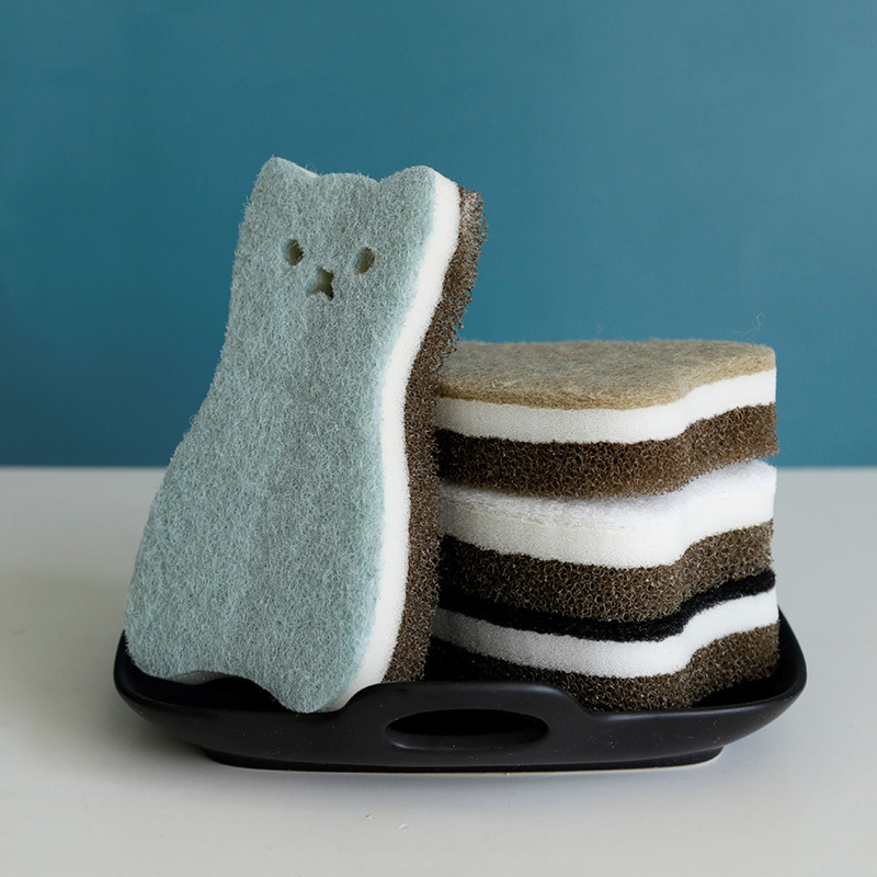 Cartoon three-layer dish washing sponge cleaning scouring pad dish cloth kitchen brush bowl sponge magic wipe