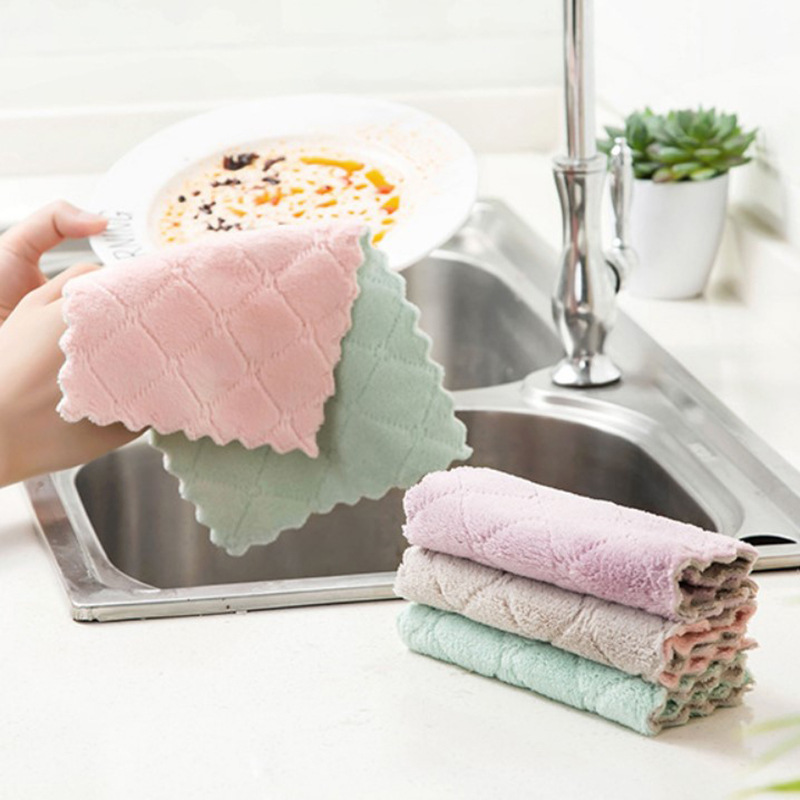 シンプルな2色両面吸水キッチンの皿洗い布は油をつけずに手拭きタオルを厚く拭きます。|undefined