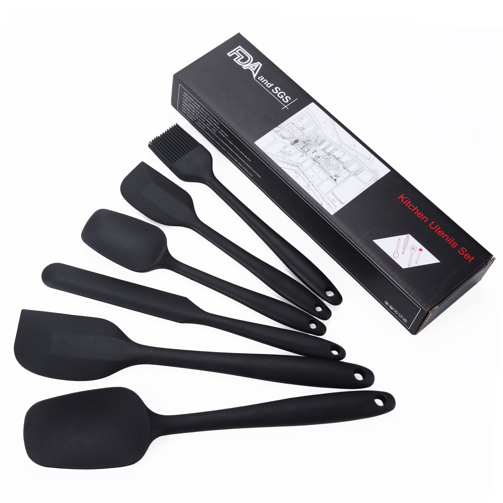 Silicone kitchenware 6-piece set cream scraper 6-piece set baking tools spatula oil brush set Amazon hot sale