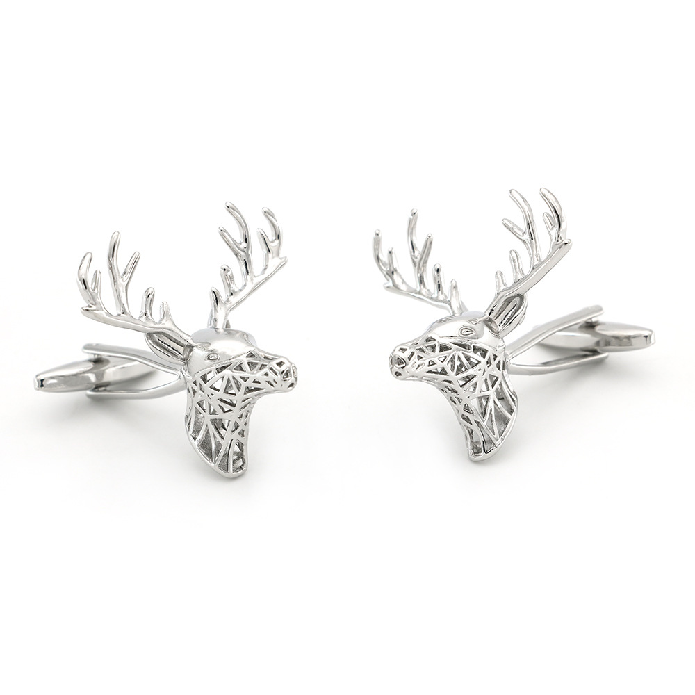 Elegant Art silver Hollow Deer Head Cufflinks Men's and Women's Jewelry Animal Button Cufflinks Pure Copper